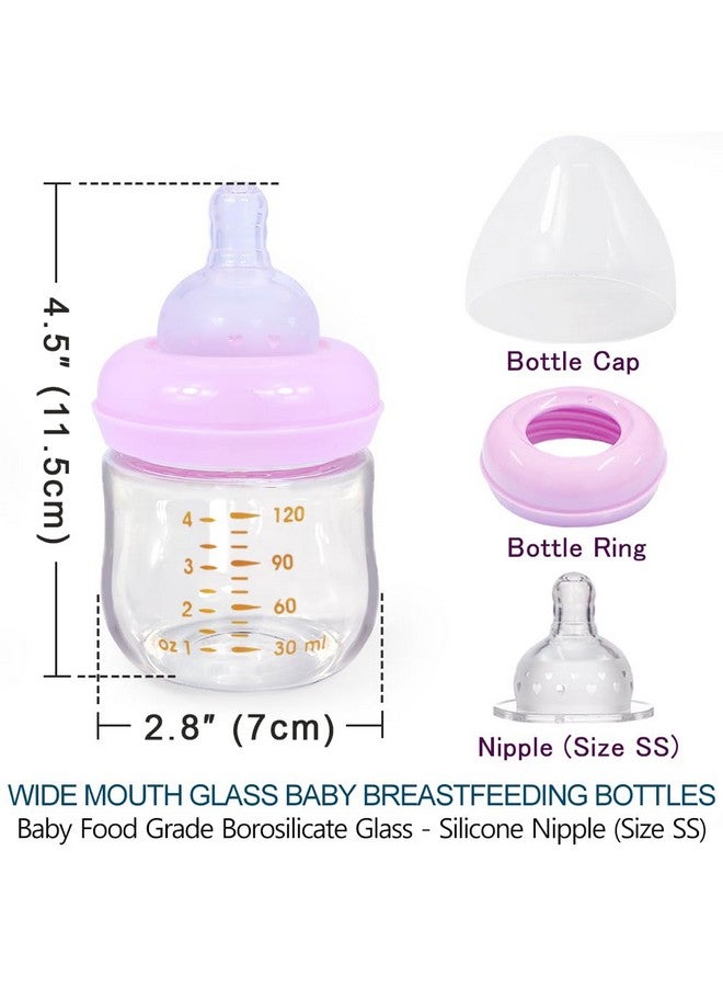Matyz 2-Pack Glass Baby Breastfeeding Bottles with Caps (Pink, 4Oz) - Wide Neck New Born Bottles for Baby Breastfeeding - Breastfeeding Bottles for 0-3 Months Babies - Glass Baby Bottles with Nipples - Image 1