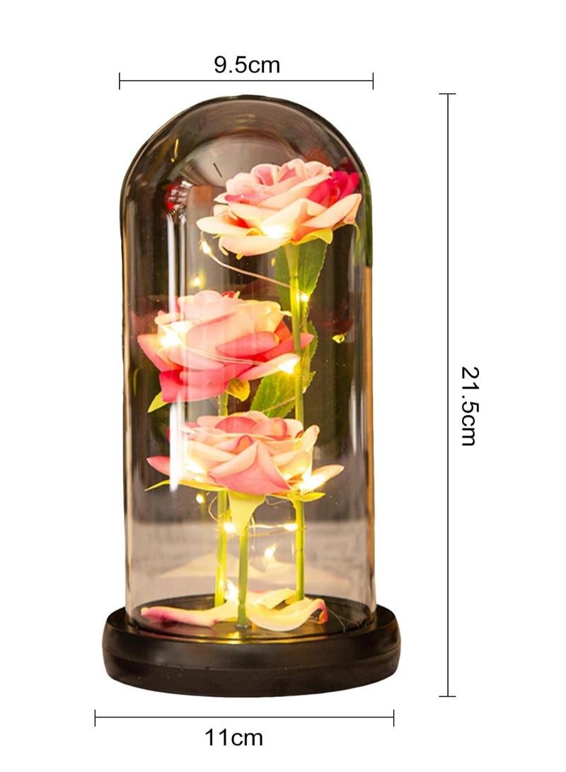 Preserved Rose Enchanted Rose Red Silk Rose in Glass Dome with LED Lights Pine Base, Romantic Home Decor Gifts for Mom Women Valentines Day Christmas Mothers Day Wedding Anniversary Birthday  - Image 4