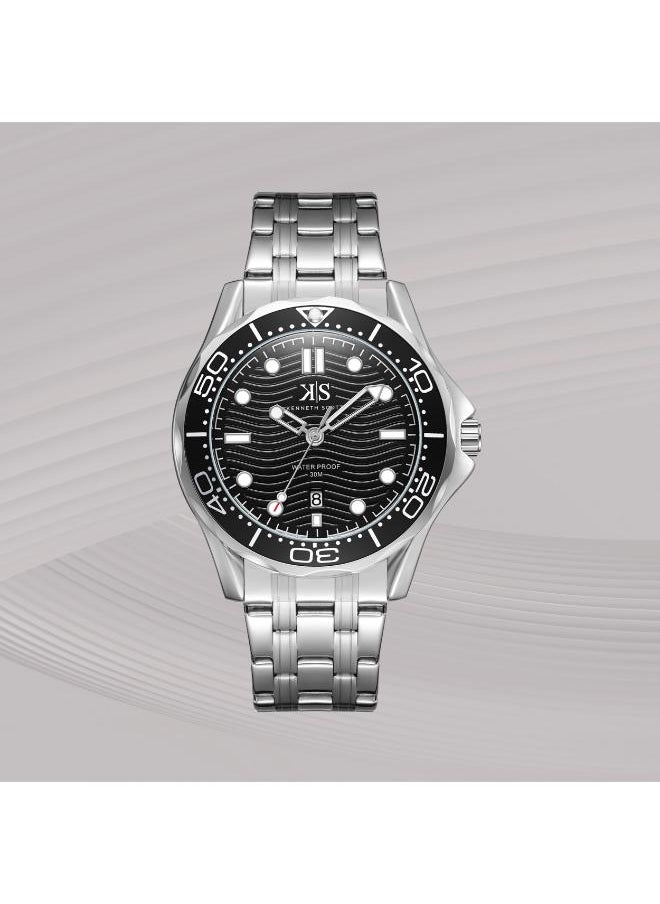 KENNETH SCOTT Kenneth Scott K22009-SBSB Men's Analog Display Watch & Stainless Steel Strap Silver  - Image 2