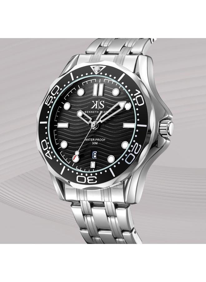 KENNETH SCOTT Kenneth Scott K22009-SBSB Men's Analog Display Watch & Stainless Steel Strap Silver  - Image 3