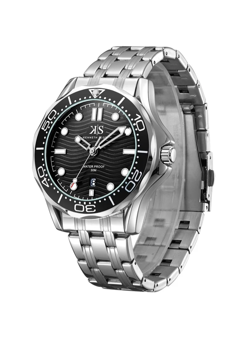 كينيث سكوت Kenneth Scott K22009-SBSB Men's Analog Display Watch & Stainless Steel Strap Silver
