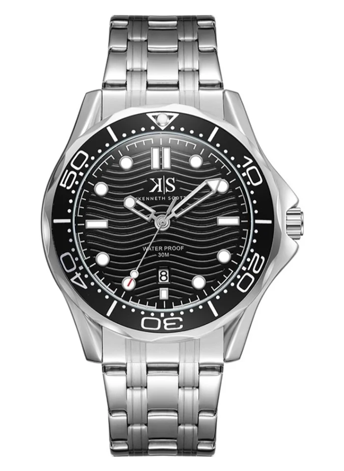 كينيث سكوت Kenneth Scott K22009-SBSB Men's Analog Display Watch & Stainless Steel Strap Silver