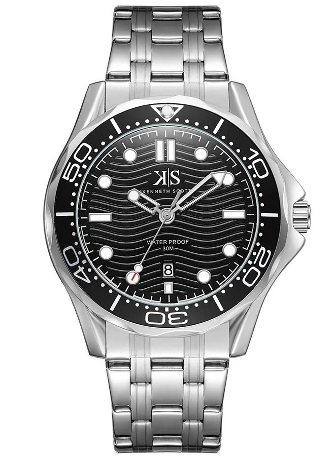 KENNETH SCOTT Kenneth Scott K22009-SBSB Men's Analog Display Watch & Stainless Steel Strap Silver