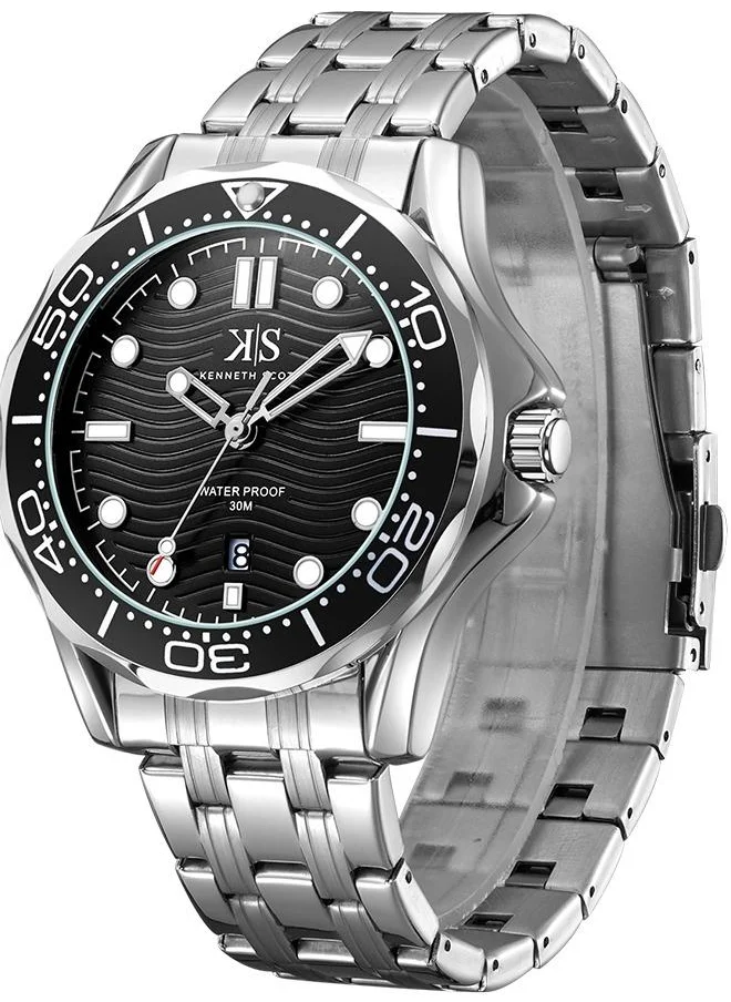 كينيث سكوت Kenneth Scott K22009-SBSB Men's Analog Display Watch & Stainless Steel Strap Silver