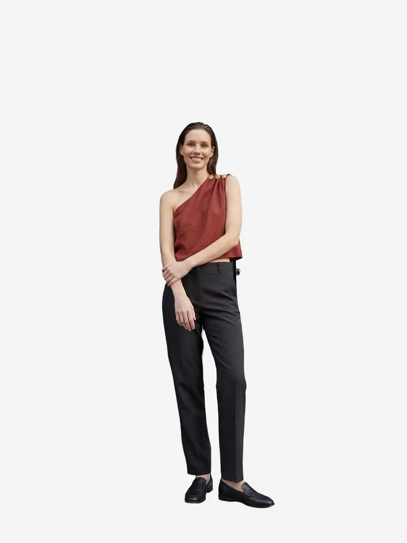ماي فاشن MY FASHION Asymmetrical Collar Sleeveless Chiffon Top