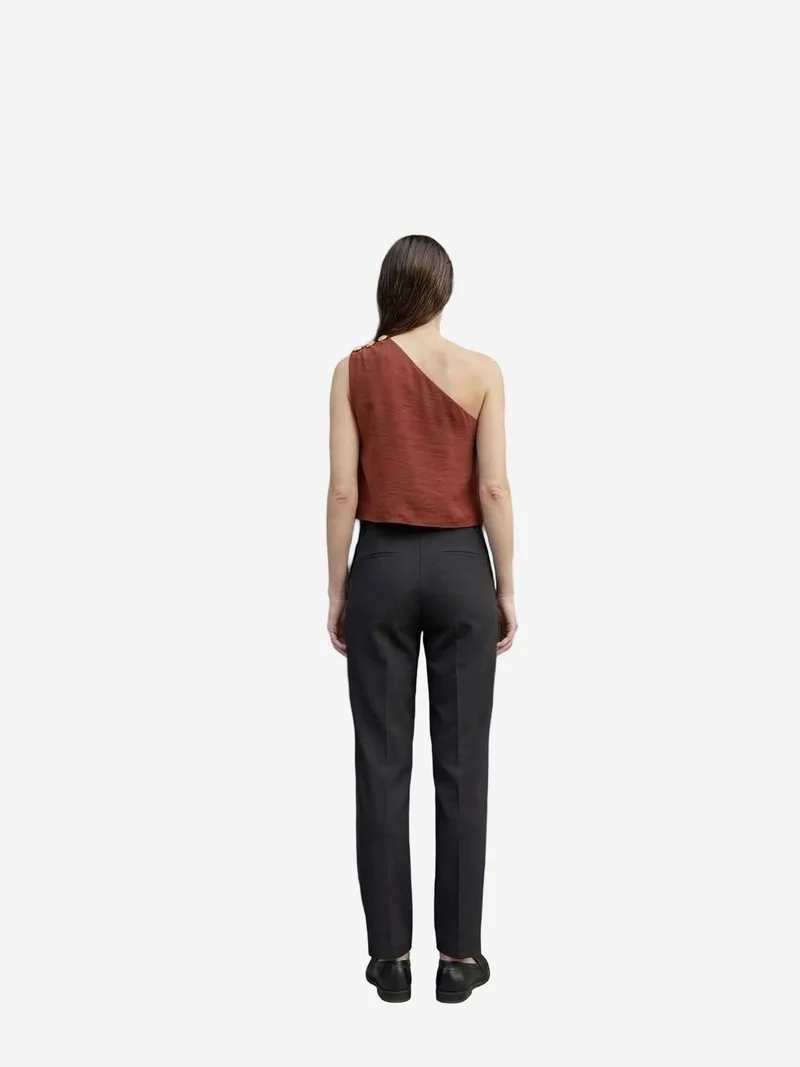 My Fashion Brick Red MY FASHION Asymmetrical Collar Sleeveless Chiffon Top for Women | Best Price UAE