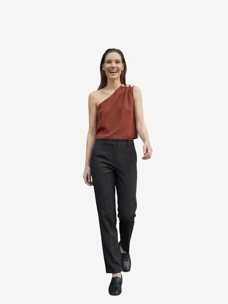 My Fashion Brick Red MY FASHION Asymmetrical Collar Sleeveless Chiffon Top for Women | Best Price UAE