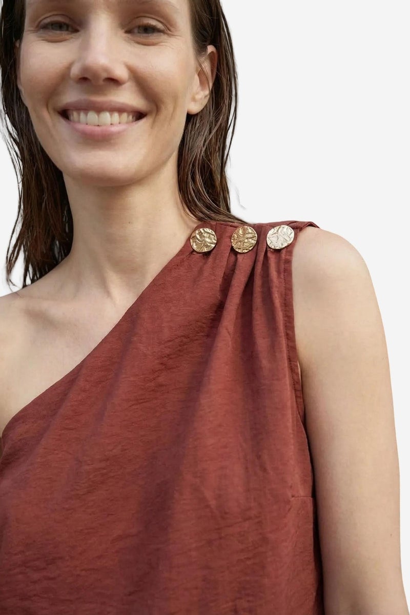 MY FASHION Asymmetrical Collar Sleeveless Chiffon Top - Image 3