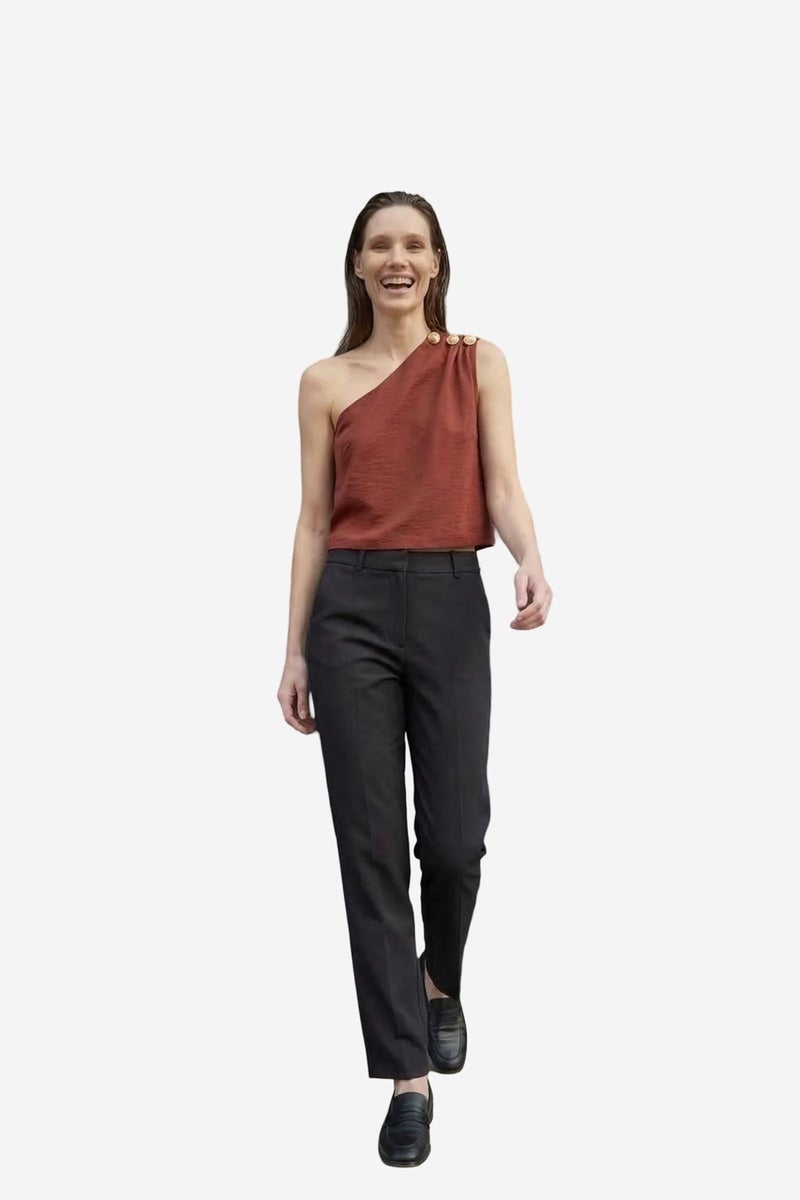 MY FASHION Asymmetrical Collar Sleeveless Chiffon Top - Image 5