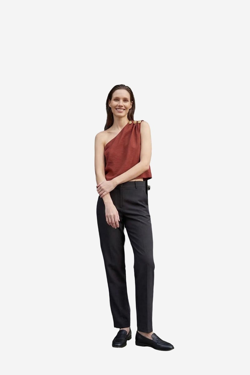 MY FASHION Asymmetrical Collar Sleeveless Chiffon Top - Image 2