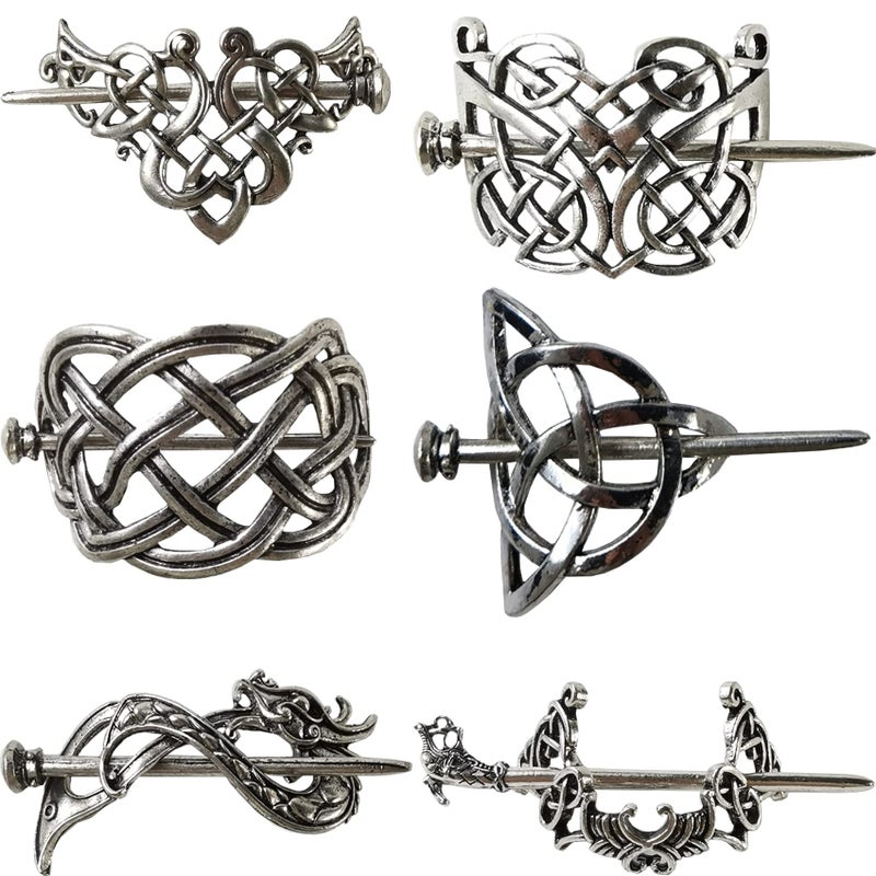 NSBELL 6PCS Vintage Celtic Hair Clips Silver Celtic Hairpins Hair Slide Hairpins Alloy Knot Hair Accessories for Girls and Women
