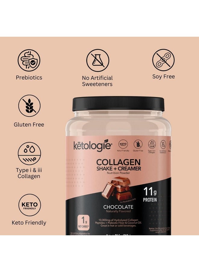 Ketologie Ketologie Keto Collagen Shake (Chocolate) - with Coconut Oil, Prebiotics, Grass-Fed Hydrolyzed Collagen Peptides Type I & III, Low Carb, Gluten Free, 1.78lbs.  - Image 1