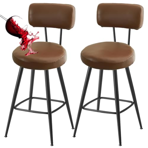 Bifaunvogel Bar Stools Cover Waterproof PU Counter Height Barstool Covers with Back Modern Round Counter Stools Slipcovers Kitchen Height Chairs Cover for Bar Pub Cafe 2 Pack Dark Orange - Image 1