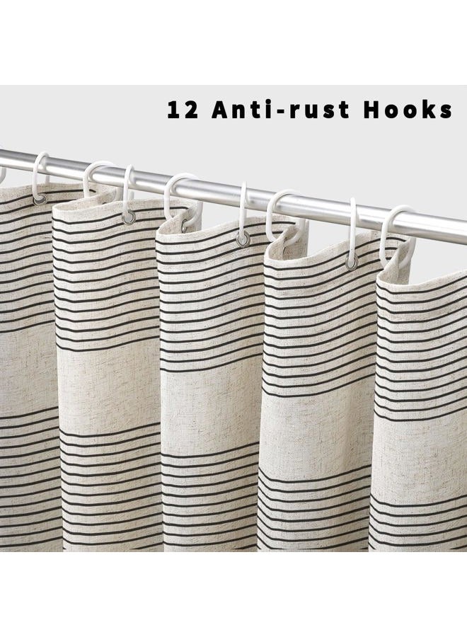WOUVMA Boho Shower Curtains for Bathroom with Tassels Black Farmhouse Striped Shower Curtain Beige Rustic Linen 72x72 Inches - Image 4