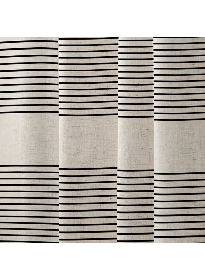 WOUVMA Boho Shower Curtains for Bathroom with Tassels Black Farmhouse Striped Shower Curtain Beige Rustic Linen 72x72 Inches - Image 2