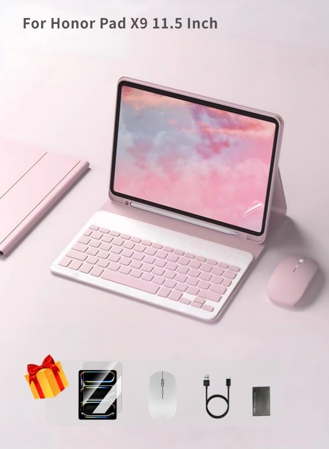 حافظة لوحة مفاتيح لجهاز Honor Pad X9 مقاس 11.5 بوصة، حافظة مزودة بلوحة مفاتيح بلوتوث قابلة للفصل، غطاء لجهاز Honor اللوحي مزود بفتحة قلم مدمجة / مضاد للسقوط / مقاوم للصدمات / خاصية الإيقاظ والنوم الذكي، غطاء لوحة مفاتيح، مجموعة هدايا واقي شاشة - وردي، 49 درهمًا إماراتيًا - Image 1