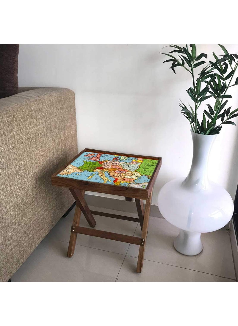 Nutcase Nutcase Designer Teak Wood Side Table Folding Wooden Bedside Coffee Outdoor Picnic Table Atlantic Map  - Image 1