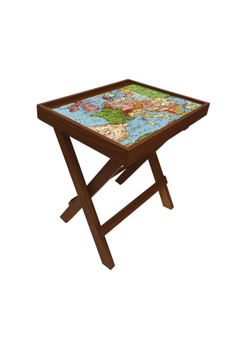 Nutcase Nutcase Designer Teak Wood Side Table Folding Wooden Bedside Coffee Outdoor Picnic Table Atlantic Map  - Image 3