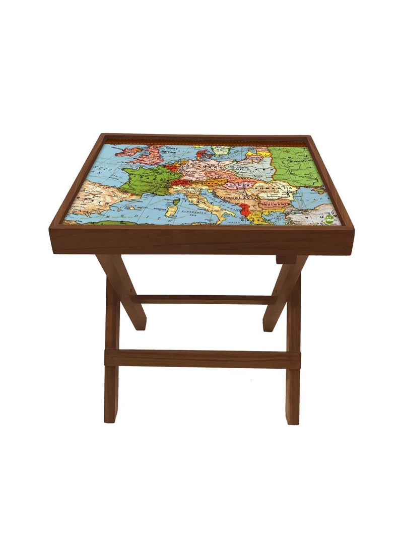 Nutcase Nutcase Designer Teak Wood Side Table Folding Wooden Bedside Coffee Outdoor Picnic Table Atlantic Map  - Image 4