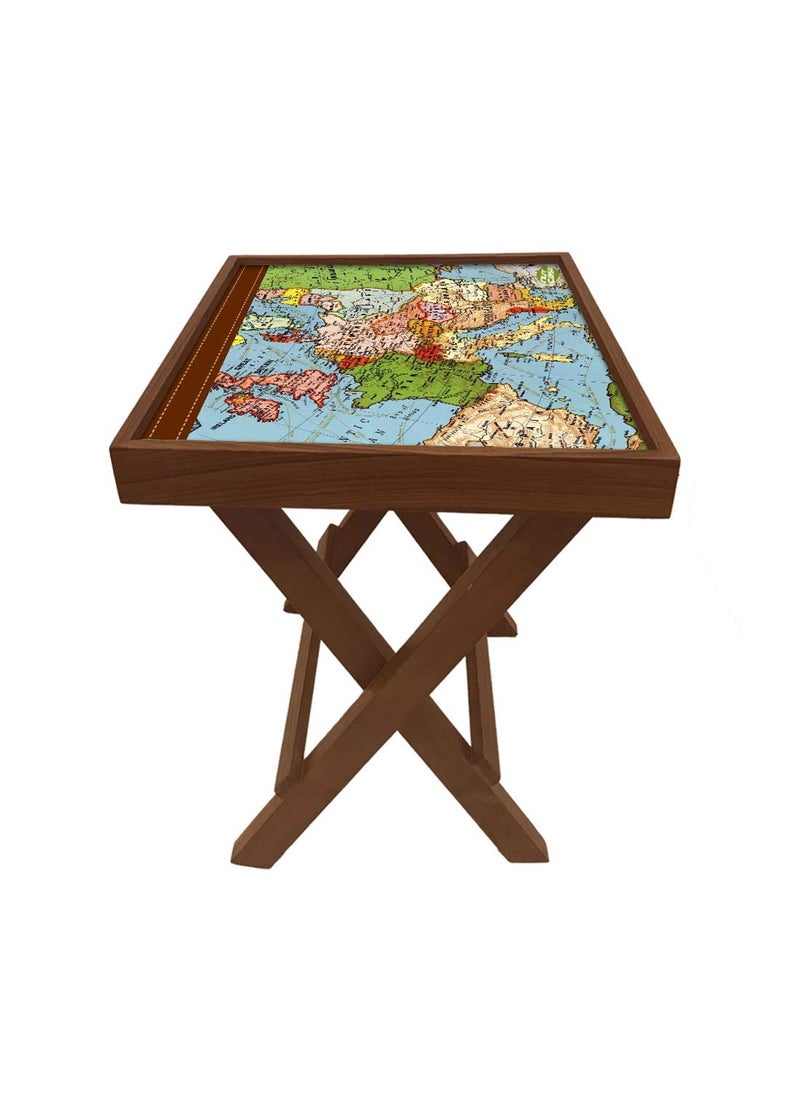 Nutcase Nutcase Designer Teak Wood Side Table Folding Wooden Bedside Coffee Outdoor Picnic Table Atlantic Map  - Image 5