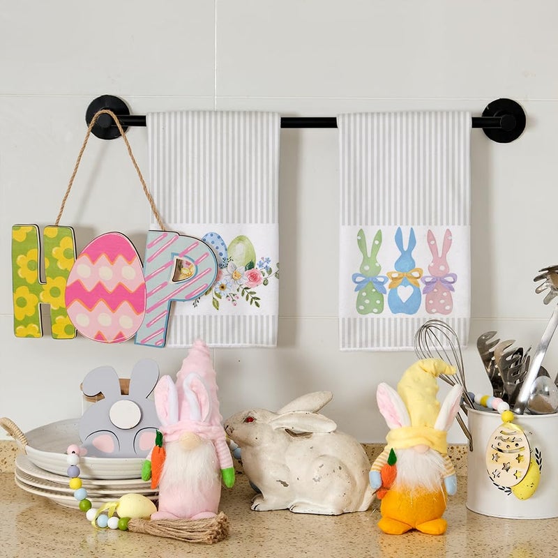 ARKENY Easter Kitchen Towels Set of 2,Beige Pink Bunny Floral Eggs Dish Towels 18x26 Inch Drying Dishcloth,Farmhouse Home Seasonal Spring Decorations AD217 - Image 2