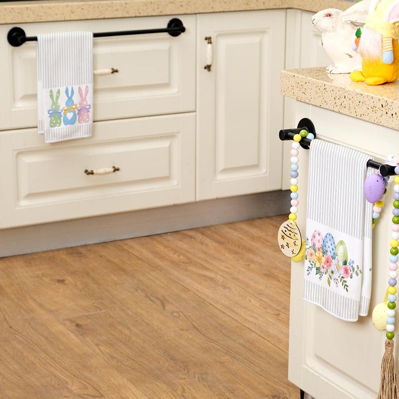 ARKENY Easter Kitchen Towels Set of 2,Beige Pink Bunny Floral Eggs Dish Towels 18x26 Inch Drying Dishcloth,Farmhouse Home Seasonal Spring Decorations AD217 - Image 5