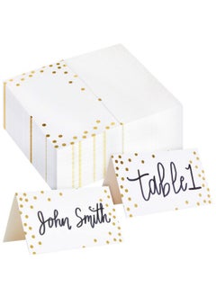 Best Paper Greetings 100 Pack Wedding Place Cards For Table Setting Blank Table Name Cards Gold Foil Polka Dot Place Cards For Birthday Banquet Events Reserved Seating  - Image 1