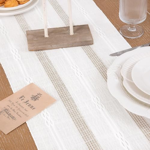 REDMART Farmhouse Table Runner 72 inches Macrame Woven Coffee Table Runner Cotton Rustic Fall ThanksgivingTable Runner with Tassels for Boho Home Decor Dining Living Room 12x72 inches - Image 5