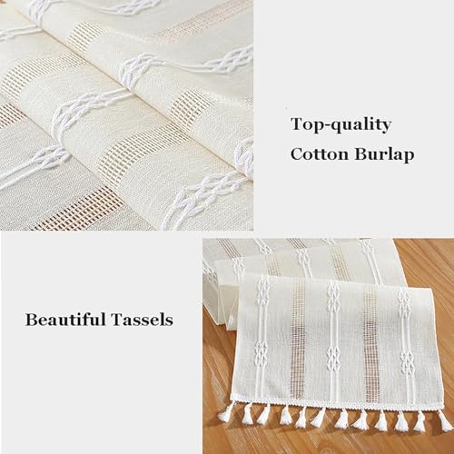 REDMART Farmhouse Table Runner 72 inches Macrame Woven Coffee Table Runner Cotton Rustic Fall ThanksgivingTable Runner with Tassels for Boho Home Decor Dining Living Room 12x72 inches - Image 4