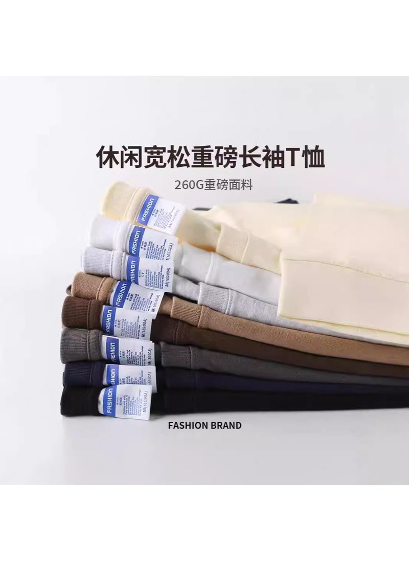 Generic - 260g Xinjiang Cotton Loose Crewneck Long-Sleeve Tee for Men dark khaki - Image 1