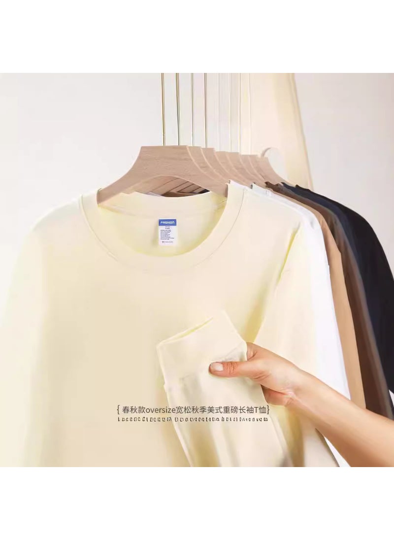 Generic - 260g Xinjiang Cotton Loose Crewneck Long-Sleeve Tee for Men dark khaki - Image 1