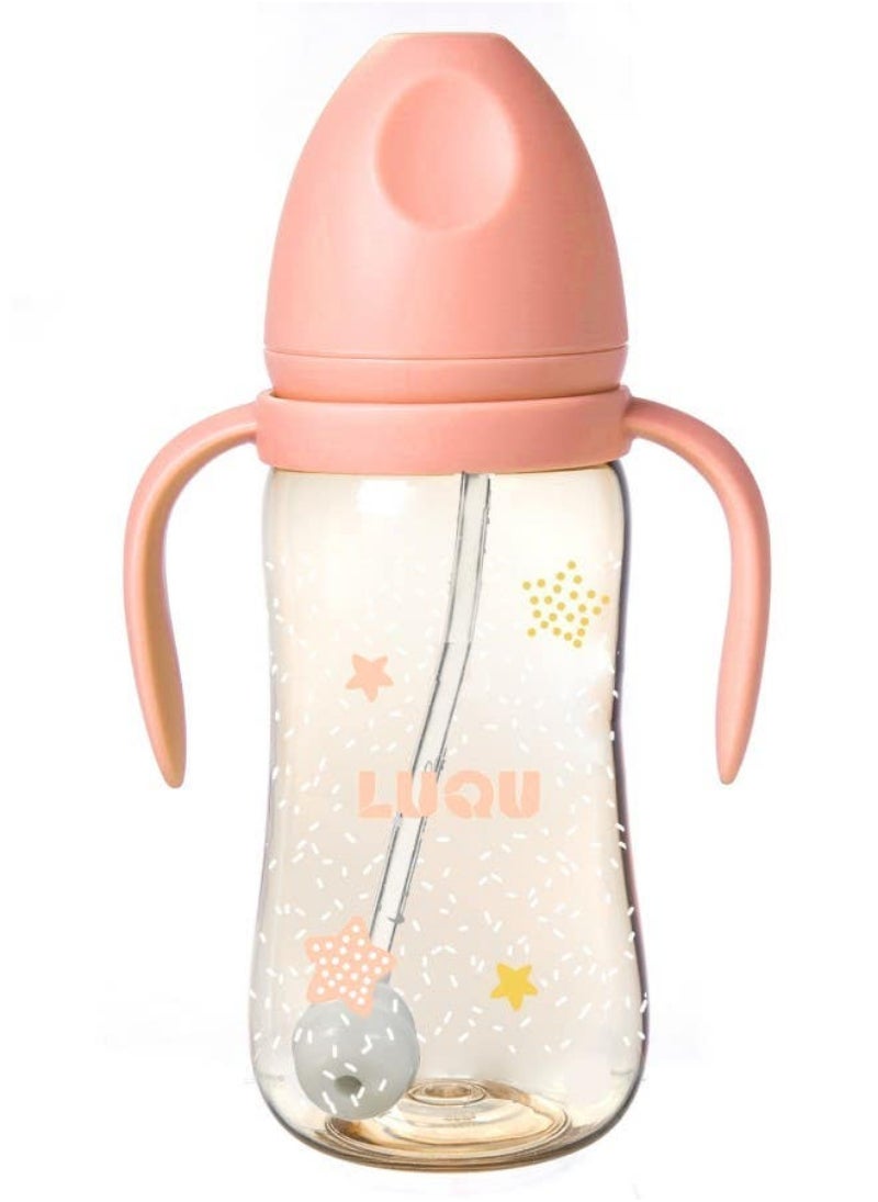 Luqu Feeding Bottle Ppsu With Handle 300Ml Pink