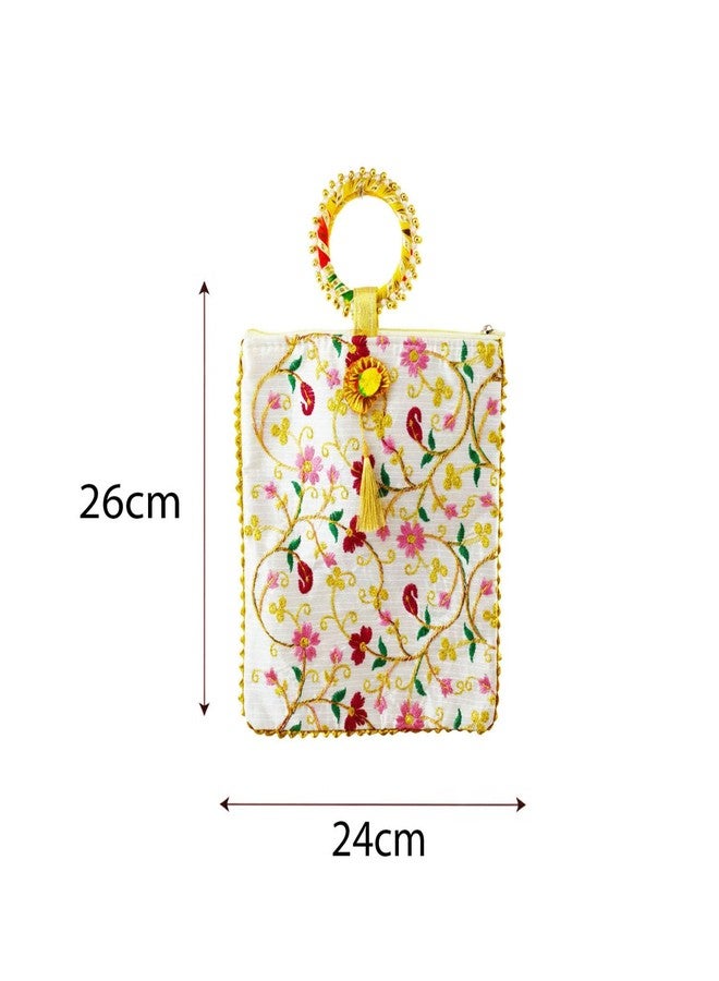 RED WIND Traditional Potli Gift Bags with Zip & Bangle Handle - Pack of 5 - Floral Design | Return Gift Bags for Weddings, Pooja, Baby Shower, Housewarming, Festivals & Functions - Image 2
