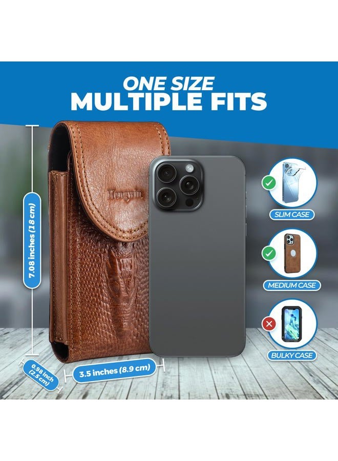 Hengwin Leather Cell Phone Holster Fits for iPhone 17 Pro Max 16 Plus 15 Pro Max 14 Plus 13 Pro Max 12 Pro Max Samsung Galaxy S25 Edge S25 Ultra S24 Ultra Pouch Case with Belt Clip Belt Holder (Brown) - Image 3
