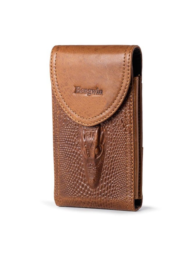 Hengwin Leather Cell Phone Holster Fits for iPhone 17 Pro Max 16 Plus 15 Pro Max 14 Plus 13 Pro Max 12 Pro Max Samsung Galaxy S25 Edge S25 Ultra S24 Ultra Pouch Case with Belt Clip Belt Holder (Brown) - Image 1
