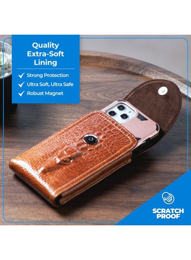 Hengwin Leather Cell Phone Holster Fits for iPhone 17 Pro Max 16 Plus 15 Pro Max 14 Plus 13 Pro Max 12 Pro Max Samsung Galaxy S25 Edge S25 Ultra S24 Ultra Pouch Case with Belt Clip Belt Holder (Brown) - Image 4