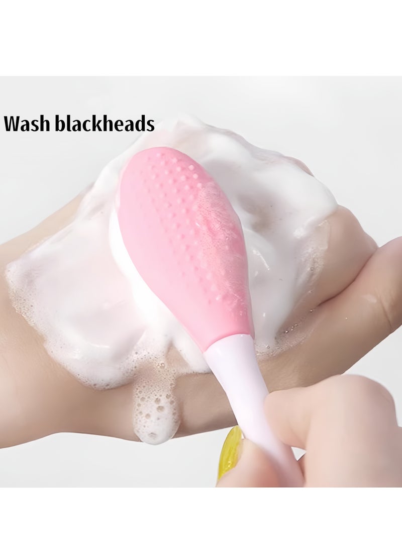 إسكدنيا مجموعة من 3 قطع، فرشاة تنظيف الوجه 2 في 1، فرشاة قناع سيليكون برأس مزدوج، بيضة تجميل، تنظيف الوجه، تنظيف الرؤوس السوداء، فرشاة غسل الوجه اليدوية، تدليك العناية بالبشرة - Image 4