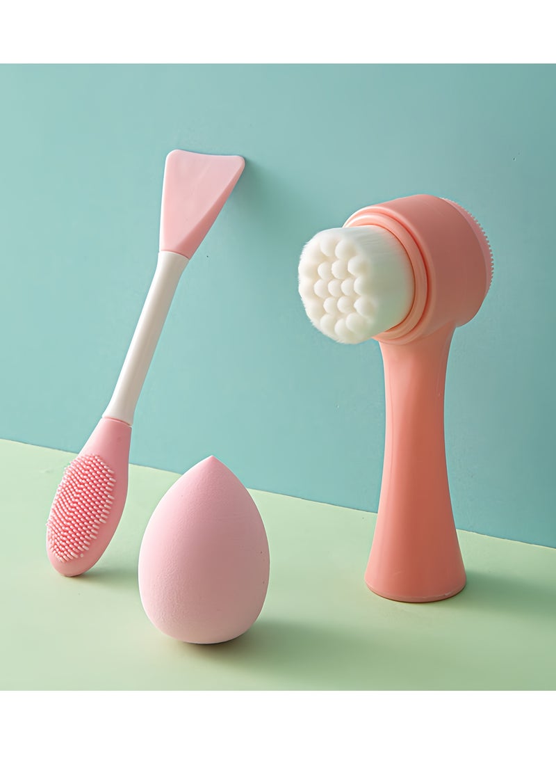 إسكدنيا مجموعة من 3 قطع، فرشاة تنظيف الوجه 2 في 1، فرشاة قناع سيليكون برأس مزدوج، بيضة تجميل، تنظيف الوجه، تنظيف الرؤوس السوداء، فرشاة غسل الوجه اليدوية، تدليك العناية بالبشرة - Image 2