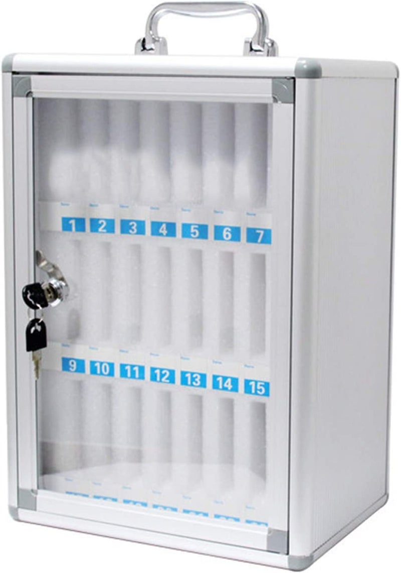 Breewell Cell Phone Locker 24 Slots Aluminium Mobile Phone Storage Box Cell Phone Storage Cabinet with Lock Storage Placement Box Size H38xW285xL198cm Silver - Image 1