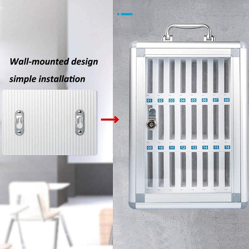 Breewell Cell Phone Locker 24 Slots Aluminium Mobile Phone Storage Box Cell Phone Storage Cabinet with Lock Storage Placement Box Size H38xW285xL198cm Silver - Image 4