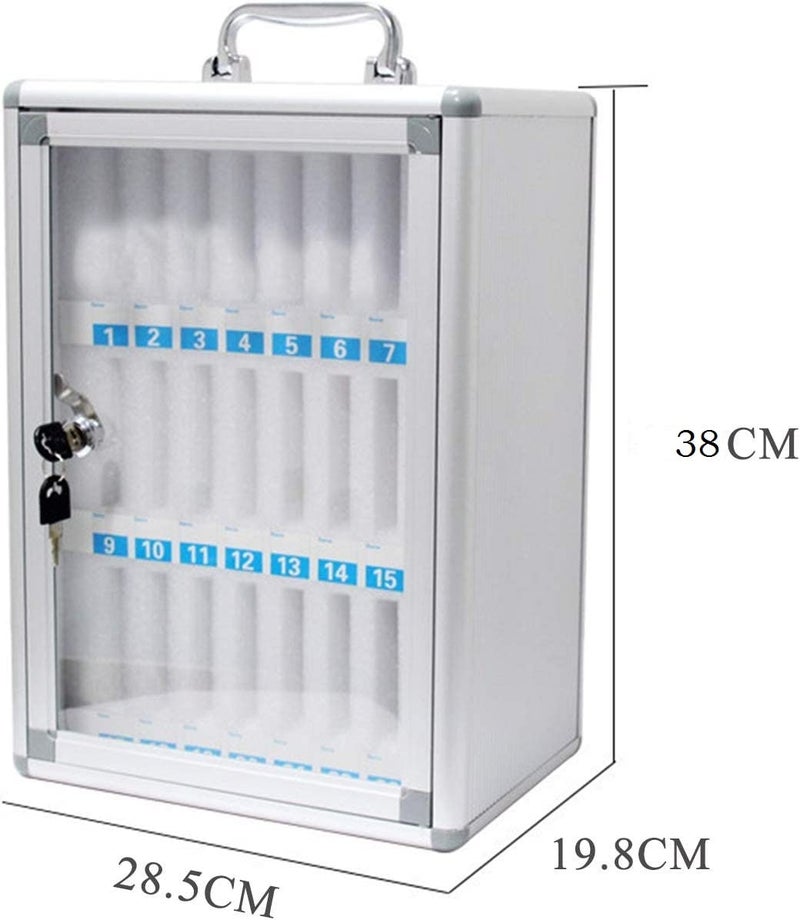 Breewell Cell Phone Locker 24 Slots Aluminium Mobile Phone Storage Box Cell Phone Storage Cabinet with Lock Storage Placement Box Size H38xW285xL198cm Silver - Image 3
