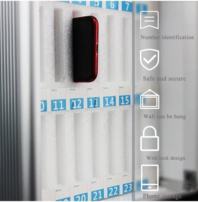 Breewell Cell Phone Locker 24 Slots Aluminium Mobile Phone Storage Box Cell Phone Storage Cabinet with Lock Storage Placement Box Size H38xW285xL198cm Silver - Image 5