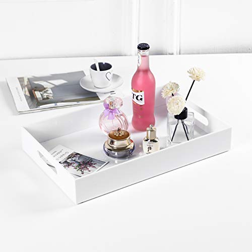 Sooyee Serving Tray with Handles,16" x 12" Decorative Tray,Coffee Table Tray,Acrylic Tray for Breakfast, Tea, Food, Butler,Table Ottoman Vanity Countertop,White - Image 2