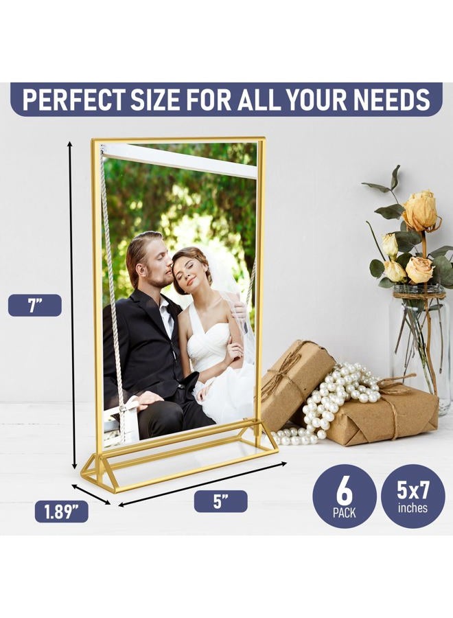 Dasher Products Gold Picture Frames Double Sided - 6 Pack - 5x7 Acrylic Gold Table Number Holders, Clear Easel Table Stands for Signs, Menu Holder, Photo Frame - Image 2
