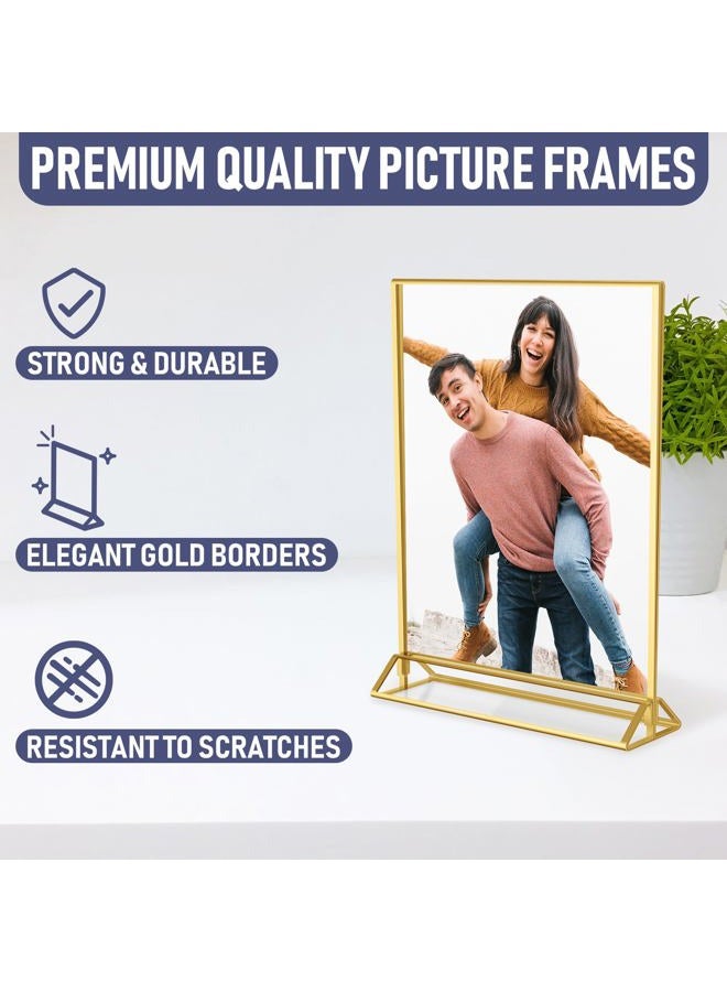 Dasher Products Gold Picture Frames Double Sided - 6 Pack - 5x7 Acrylic Gold Table Number Holders, Clear Easel Table Stands for Signs, Menu Holder, Photo Frame - Image 3