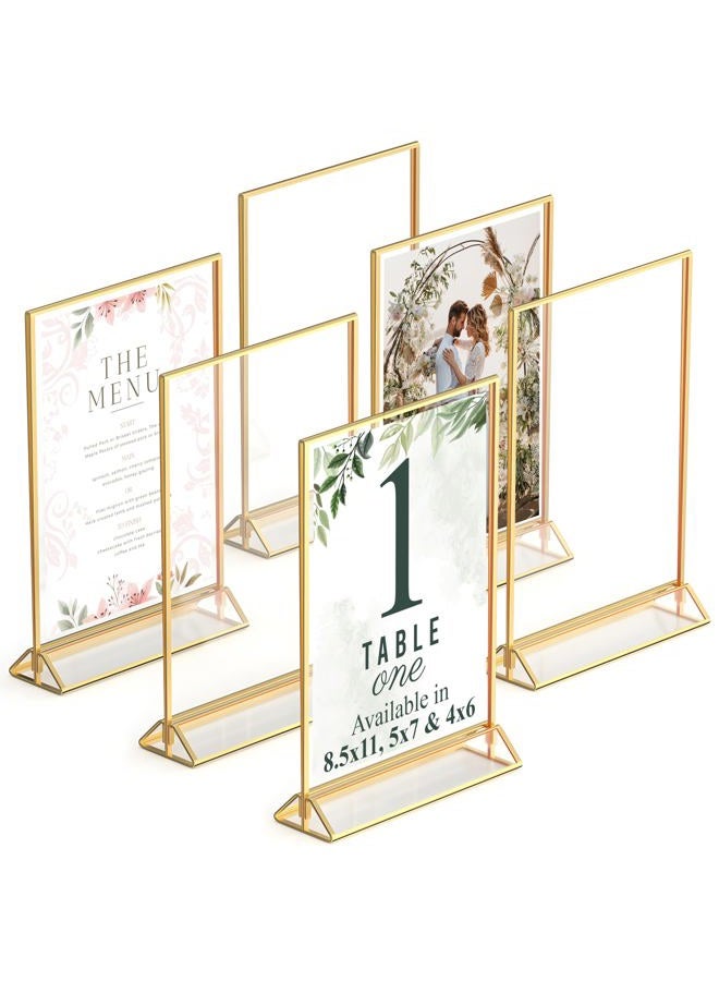Dasher Products Gold Picture Frames Double Sided - 6 Pack - 5x7 Acrylic Gold Table Number Holders, Clear Easel Table Stands for Signs, Menu Holder, Photo Frame - Image 1