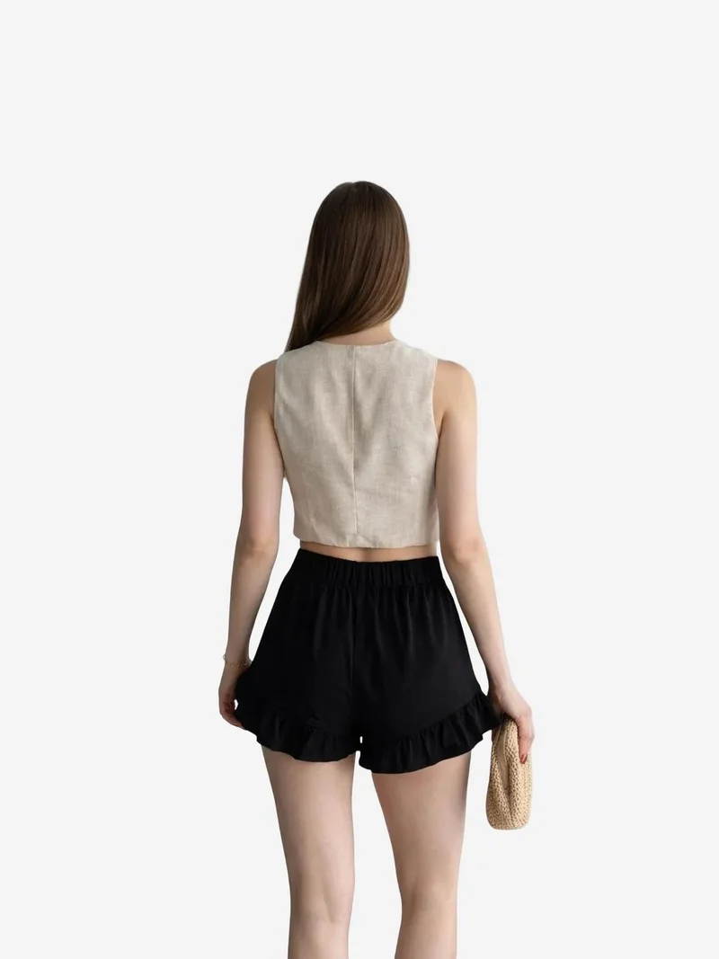 ماي فاشن MY FASHION High Waist Frilly Wide Leg Shorts
