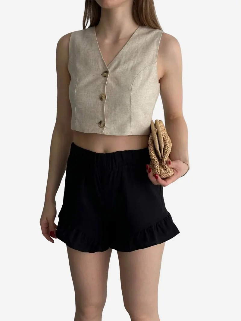 ماي فاشن MY FASHION High Waist Frilly Wide Leg Shorts