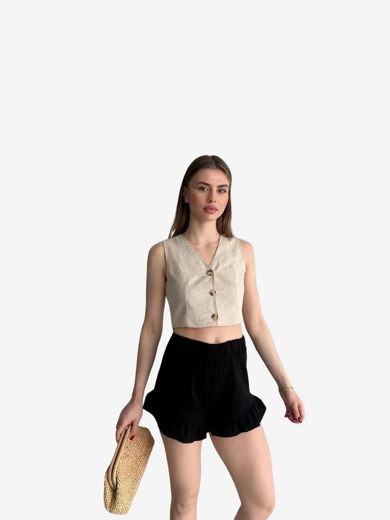 My Fashion Black MY FASHION High Waist Frilly Wide Leg Shorts for Women | Best Price UAE