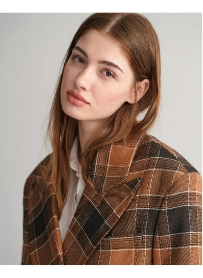 غانت Gant Cropped Checked Wool Blazer Jacket